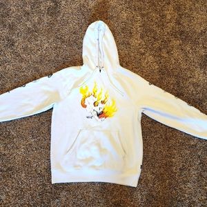 VANS Mens Large White Flaming Skull Pullover Sweater